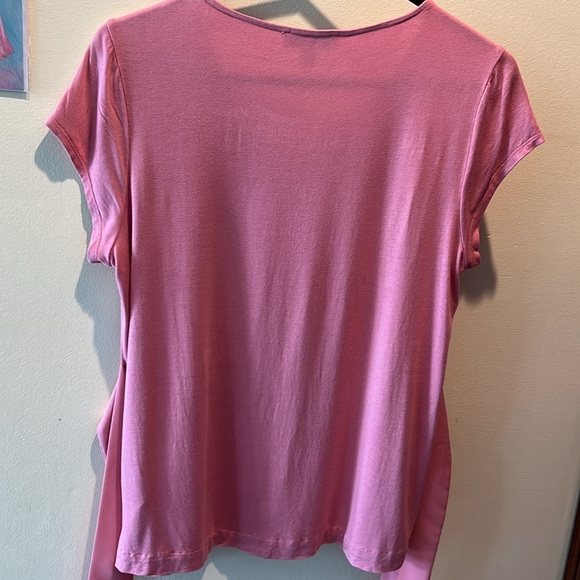 H Halston Blush colored top  2 contrasting fabrics /waistline tie Scoopneck Sz S - Picture 8 of 12